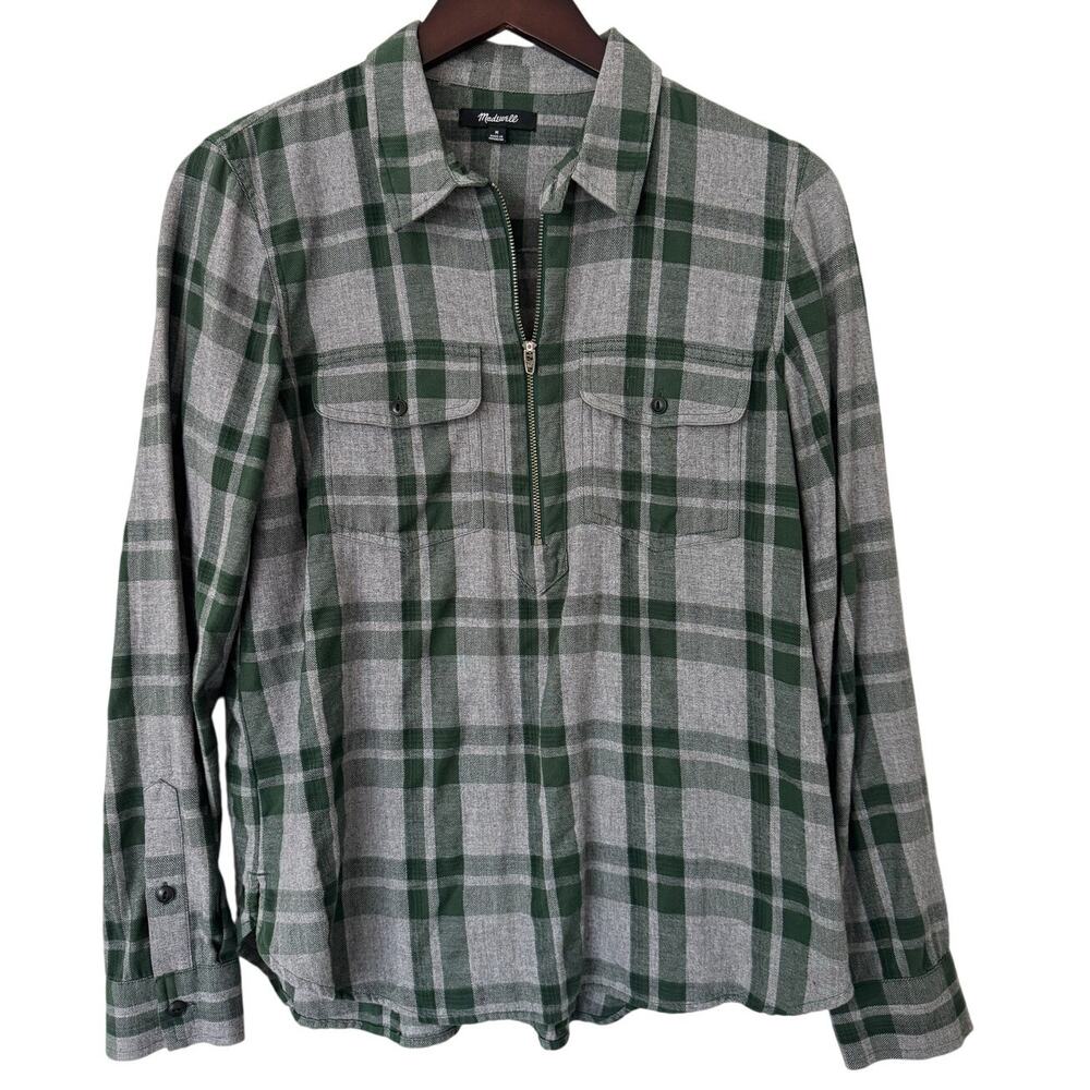 Madewell Washburn Plaid‎ Flannel Shirt 1/2 Zip Size Medium
